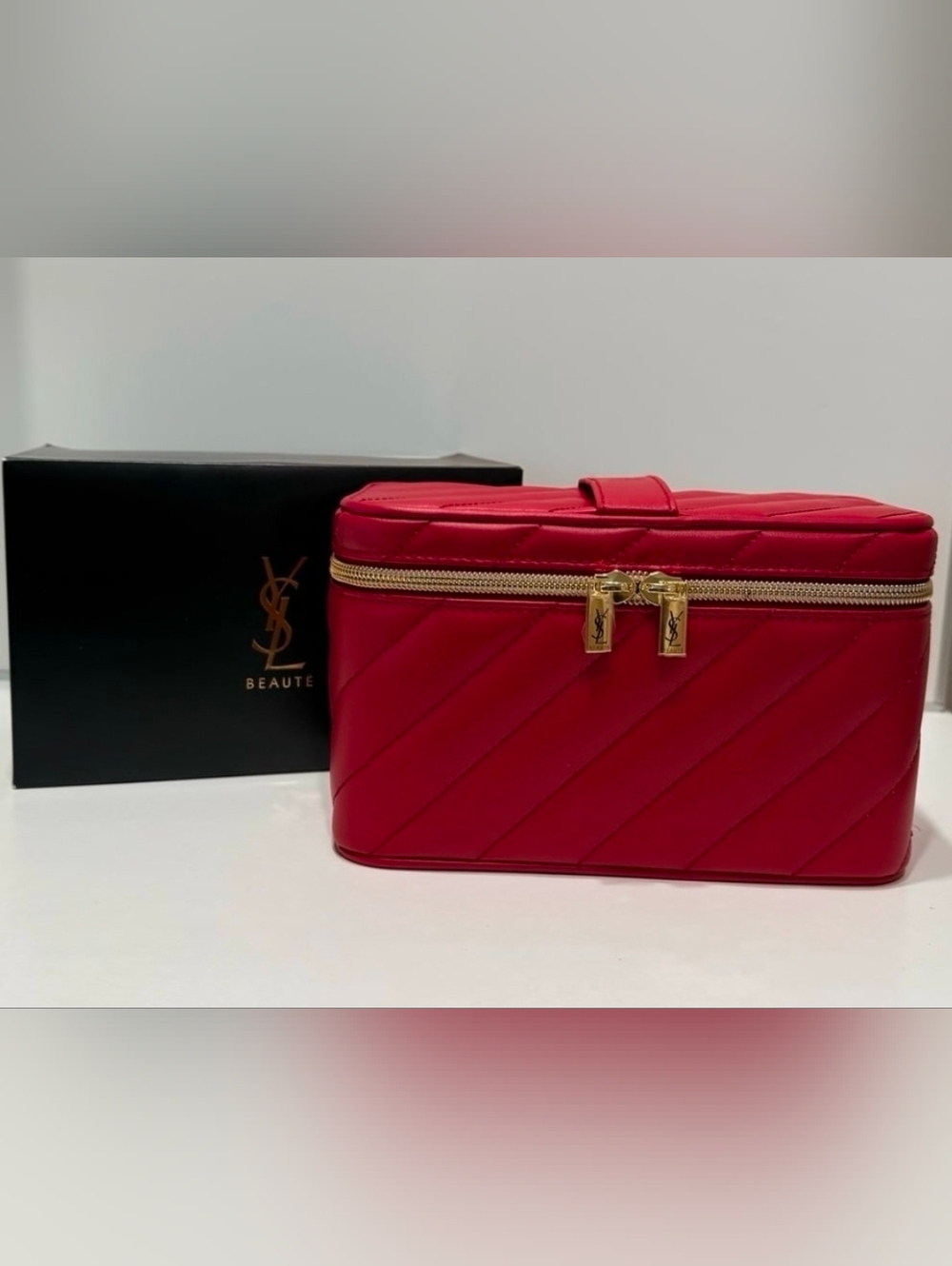 Ysl Yves Saint Laurent Beaute Premium Vanity Red Makeup Case W/Mirror